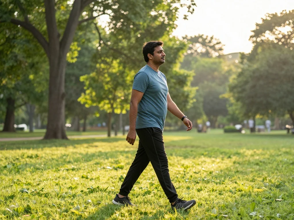 Top 10 Walking Benefits in Tamil: தினமும் 30 நிமிடம் நடந்தால் உடலில் என்ன நடக்கும்? (updated) 2 காலையில் பூங்காவில் நடைப்பயிற்சி செய்யும் நபர் - Walking Benefits in Tamil