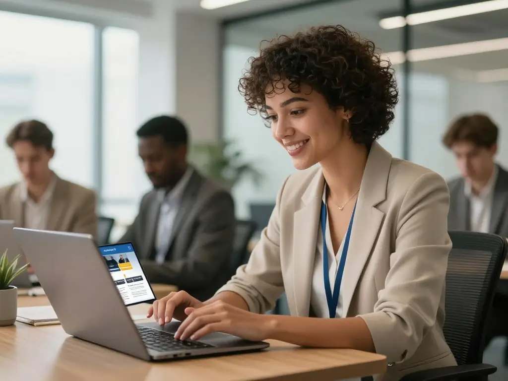 15 Free Online Leadership Courses That Will Boost Your Career 2 Professional analyzing free online leadership courses on a laptop in a modern workspace