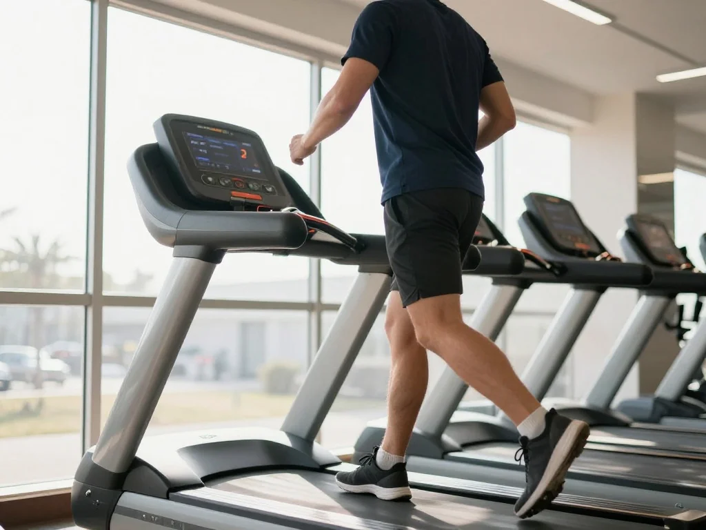 Will Treadmill Reduce Belly Fat? Fast & Proven Methods 4 A man doing an incline treadmill walking routine to burn high calories.