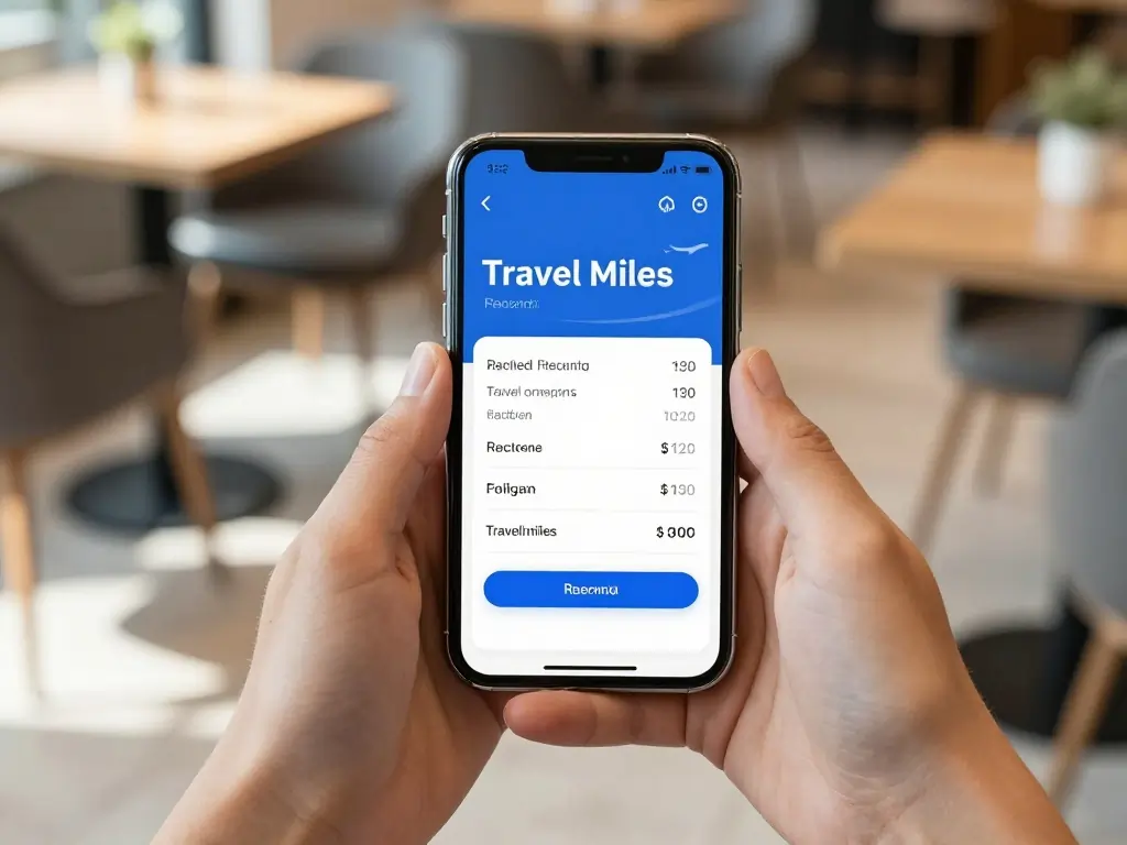 Best Credit Card in UAE for Travel (2026): Top Rewards & Lounge Access 4 Close-up of a person booking a flight on a smartphone using travel reward points.