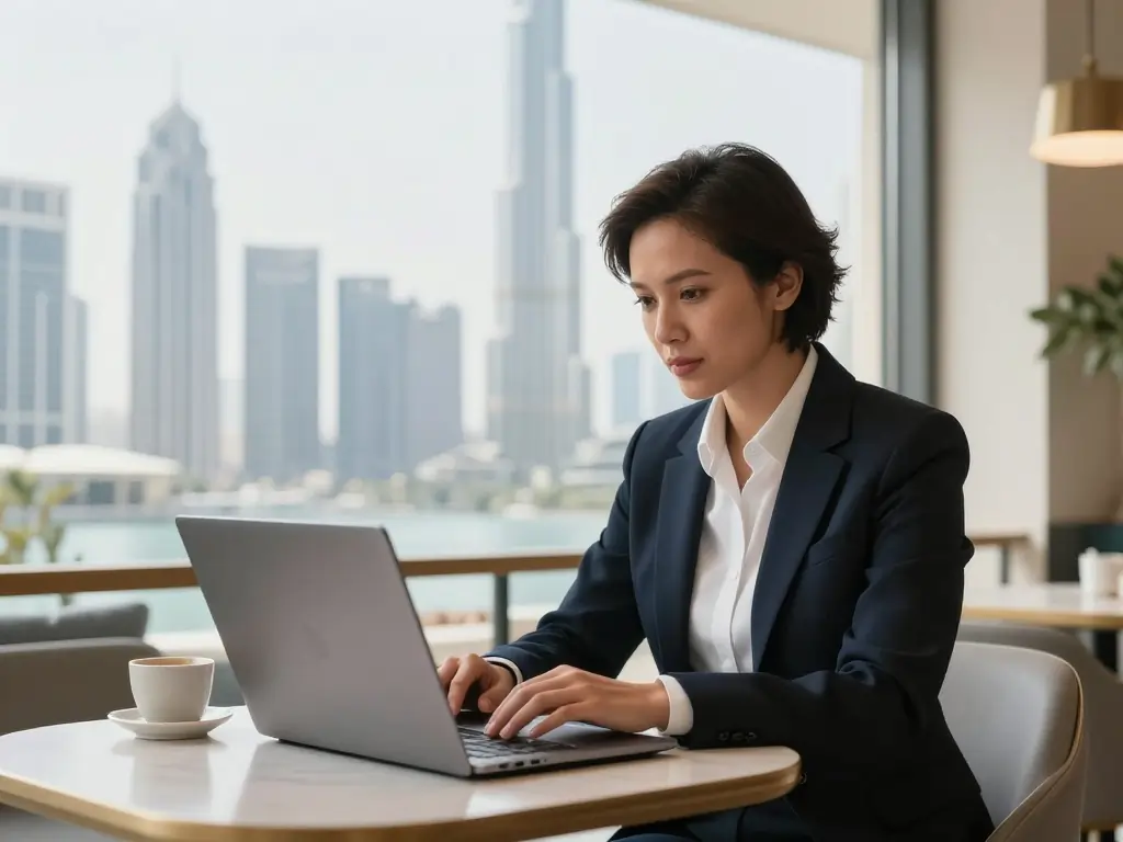 10 Best Online Jobs in Dubai for Beginners and Experts (2026) 2 A professional working remotely on a laptop representing legitimate online jobs in Dubai.