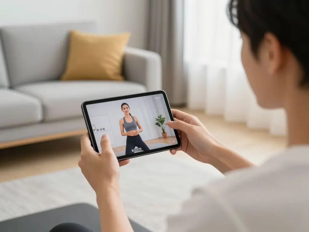 Lose Weight with a Personal Trainer: Smarter, Sustainable Results 4 A person following a weight loss workout plan at home using an online personal trainer on a smartphone screen
