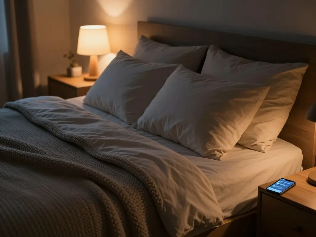 Peaceful Good Night Sleep Well: Best Messages, Quotes & 8 Sleep Tips 2 A peaceful good night sleep well bedroom setting with a warm bedside lamp and cozy blankets