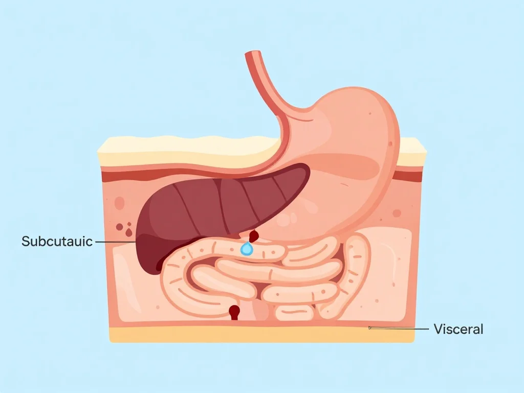 Will Treadmill Reduce Belly Fat? Fast & Proven Methods 3 Medical illustration showing the difference between subcutaneous fat and visceral belly fat around internal organs.