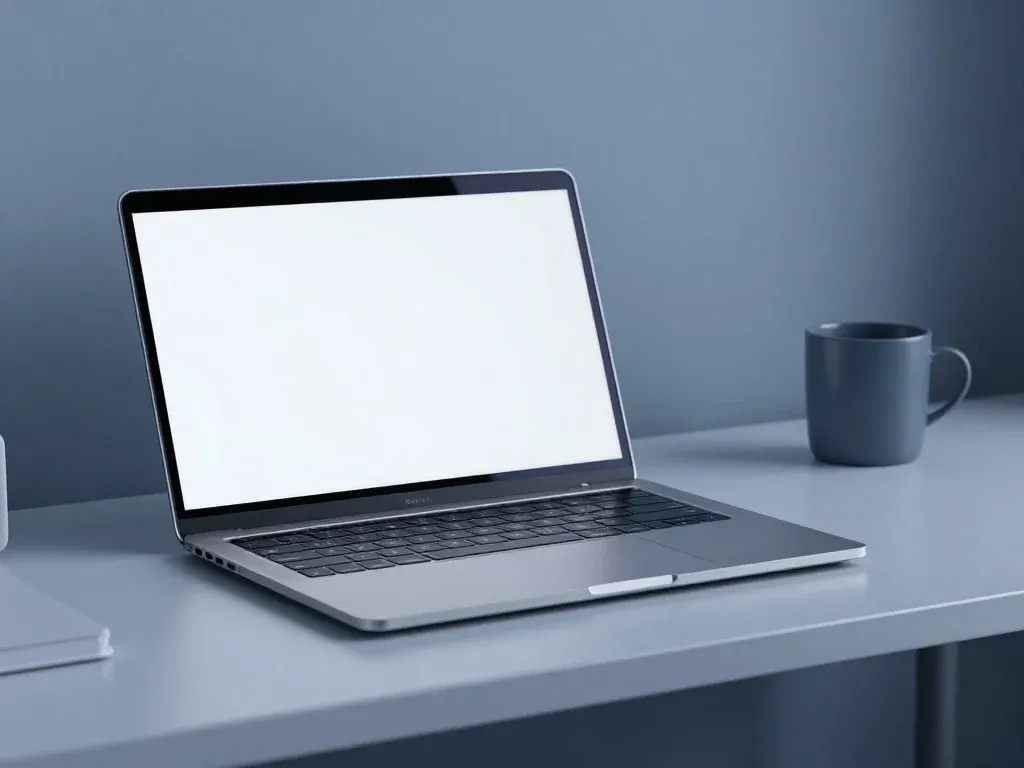 Minimalist Lifestyle Tips for a Joyful and Happy Life 5 Minimalist computer workspace and blank screen.