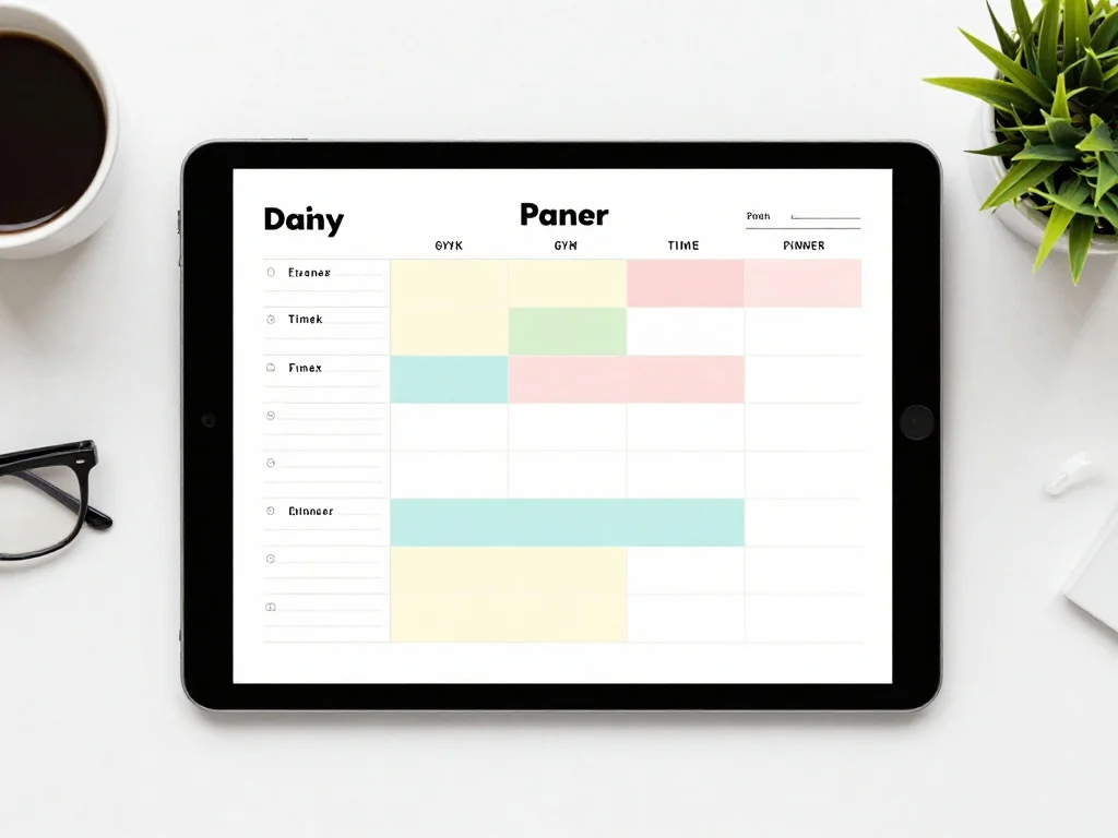 15 Real-Life Examples of Work Life Balance (And How to Build Yours) 3 A digital tablet displaying a color-coded daily calendar with balanced blocks for work, exercise, and family mealtimes.