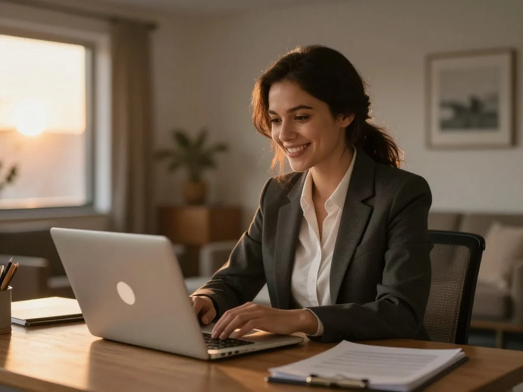 15 Real-Life Examples of Work Life Balance (And How to Build Yours) 2 A professional closing a laptop at sunset to enjoy family time, representing a real-life examples of work life balance.
