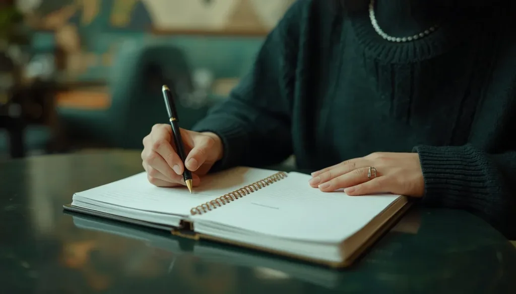 A person planning their side hustle income in a notebook.