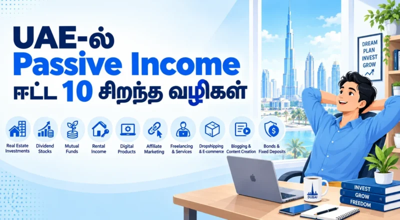 UAE-ல் Passive Income பெற 10 சிறந்த வழிகள்! துபாயில் வாடகை சொத்து, REITs, டிவிடெண்ட் & டிஜிட்டல் பொருட்கள் மூலம் கூடுதல் வருமானம் ஈட்டும் எளிய வழிகாட்டி.