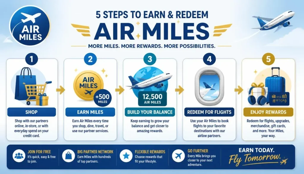 Infographic explaining how Air Miles Card works in 5 simple steps